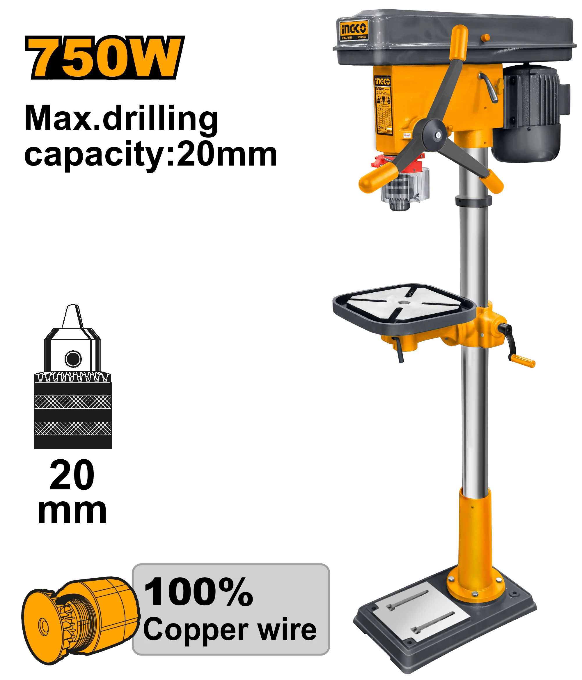 Strung de găurit 750W INGCO DP207502 Strung de găurit 750W INGCO DP207502