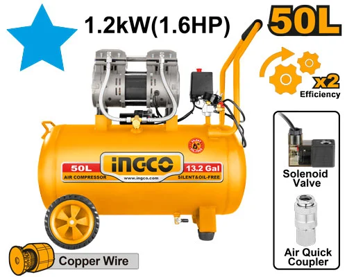 Compresor fara ulei 50L 1200W INGCO ACS112501