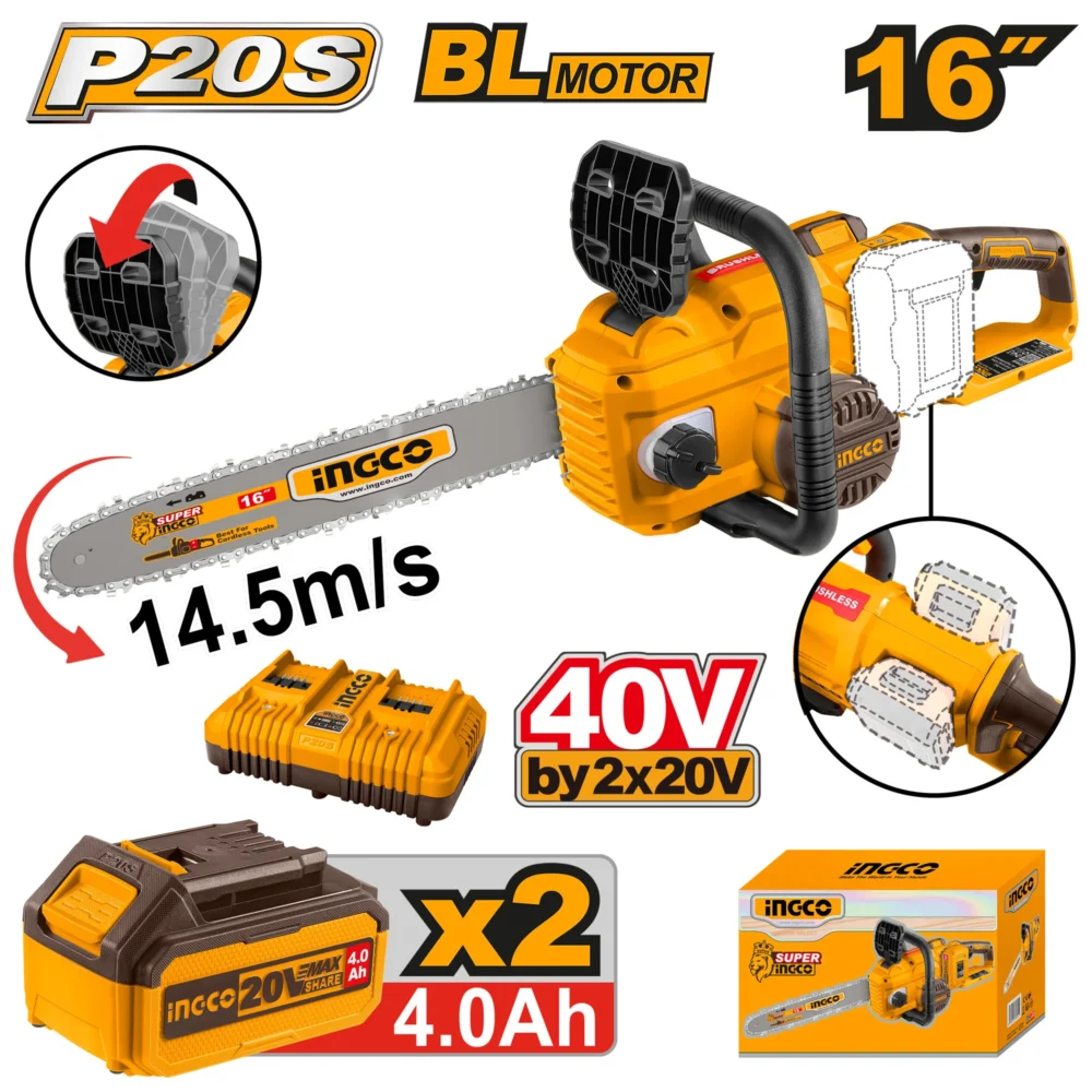 Ferestrau cu lant cu acumulator Li-Ion 20V/2*4Ah INDUSTRIAL INGCO CGSLI401682