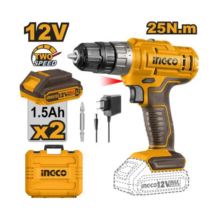 Mașina de gaurit si inșurubat cu acumulator Li-Ion 12V/2*1.5A 25N.m INGCO CDLI1228