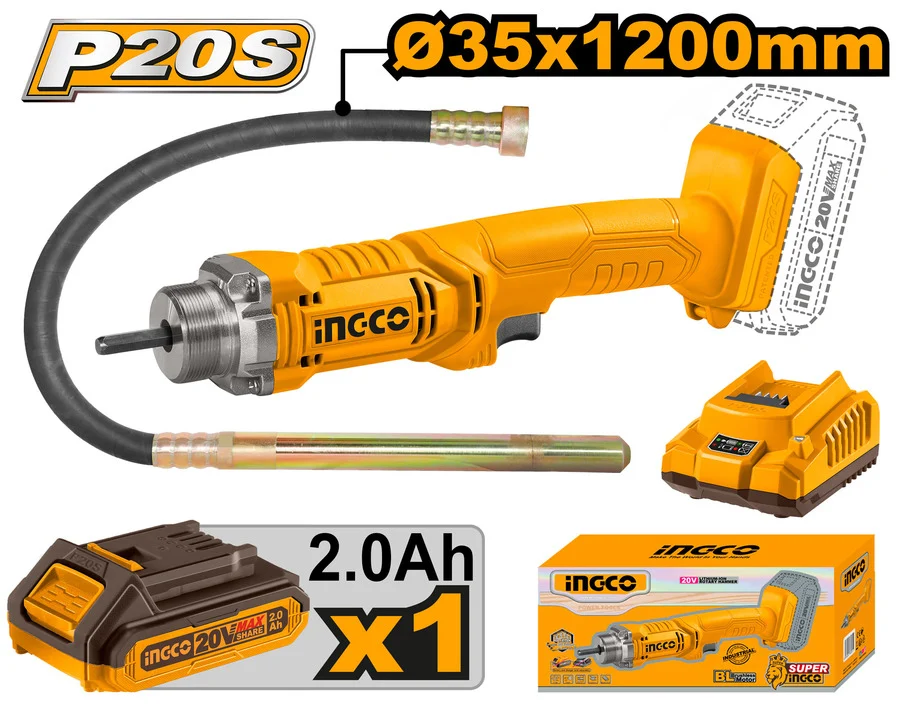 Vibrator pentru beton pe acumulator Li-Ion 20V/1*2Ah INGCO  CCVLI2023011