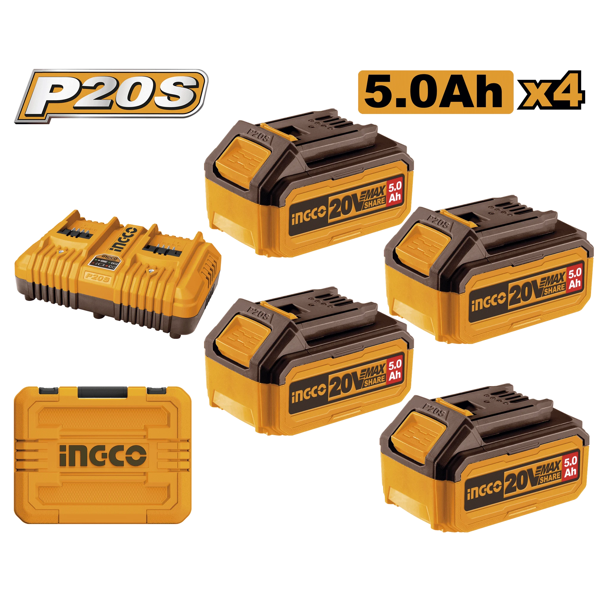 Set Incarcator + Acumulator FBCLI20245 20V/4*5Ah INGCO Set Incarcator + Acumulator FBCLI20245 20V/4*5Ah INGCO