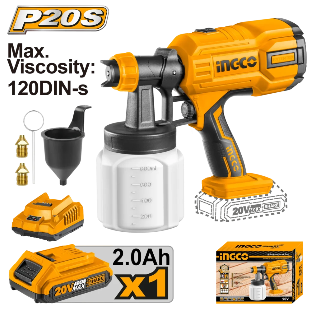 Pistol de pulverizare pe acumulator 20V/2.0Ah INGCO CSGLI20406