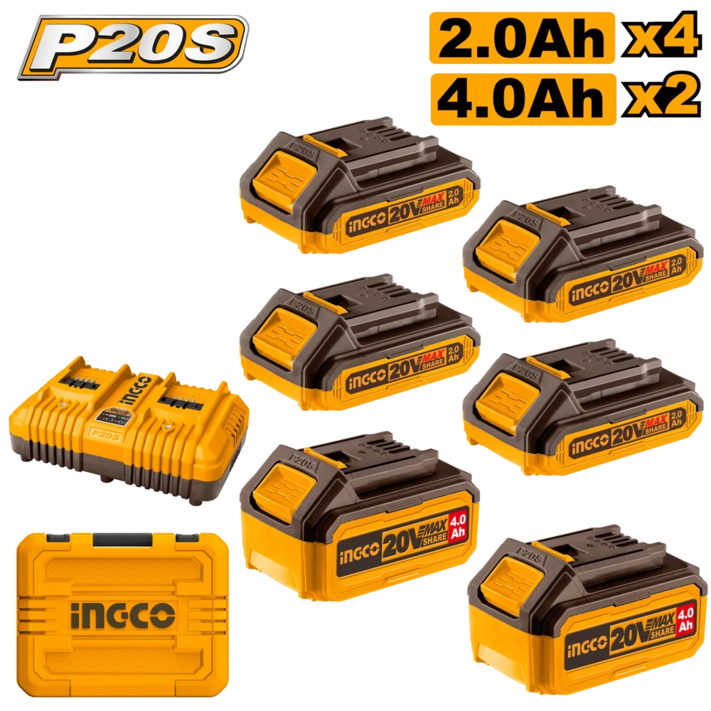 Set Incarcator + Acumulator 20V/4*2Ah + 2*4,0Ah INGCO COSLI230701