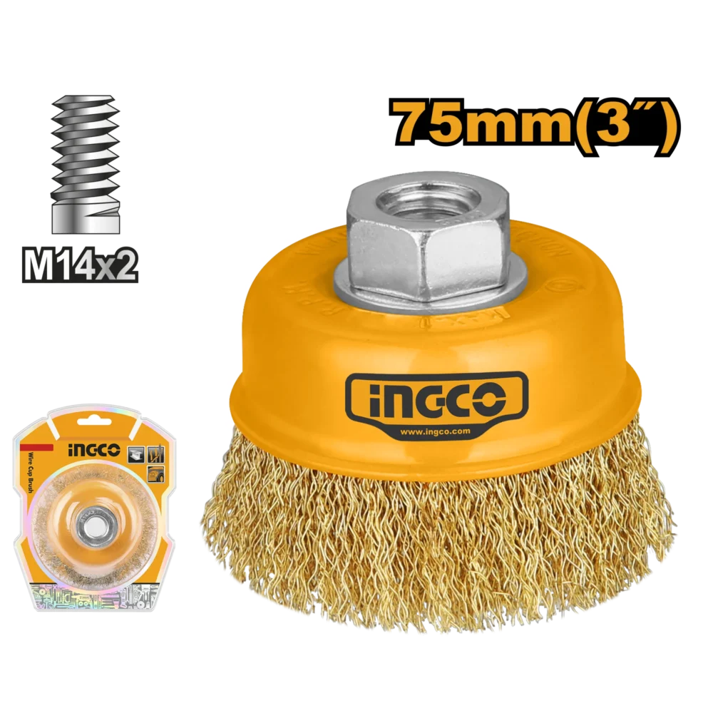Perie cupa slefuit cu sarma M14 D 75mm INGCO