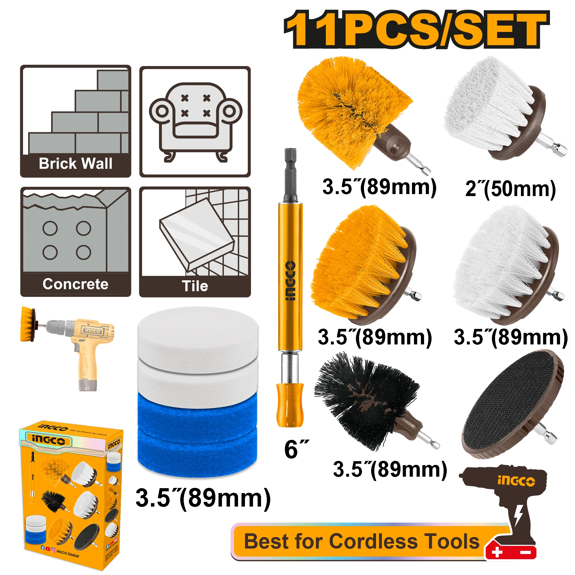Set de perii pentru curatat 11 buc INGCO WCB1101 Set de perii pentru curatat 11 buc INGCO WCB1101
