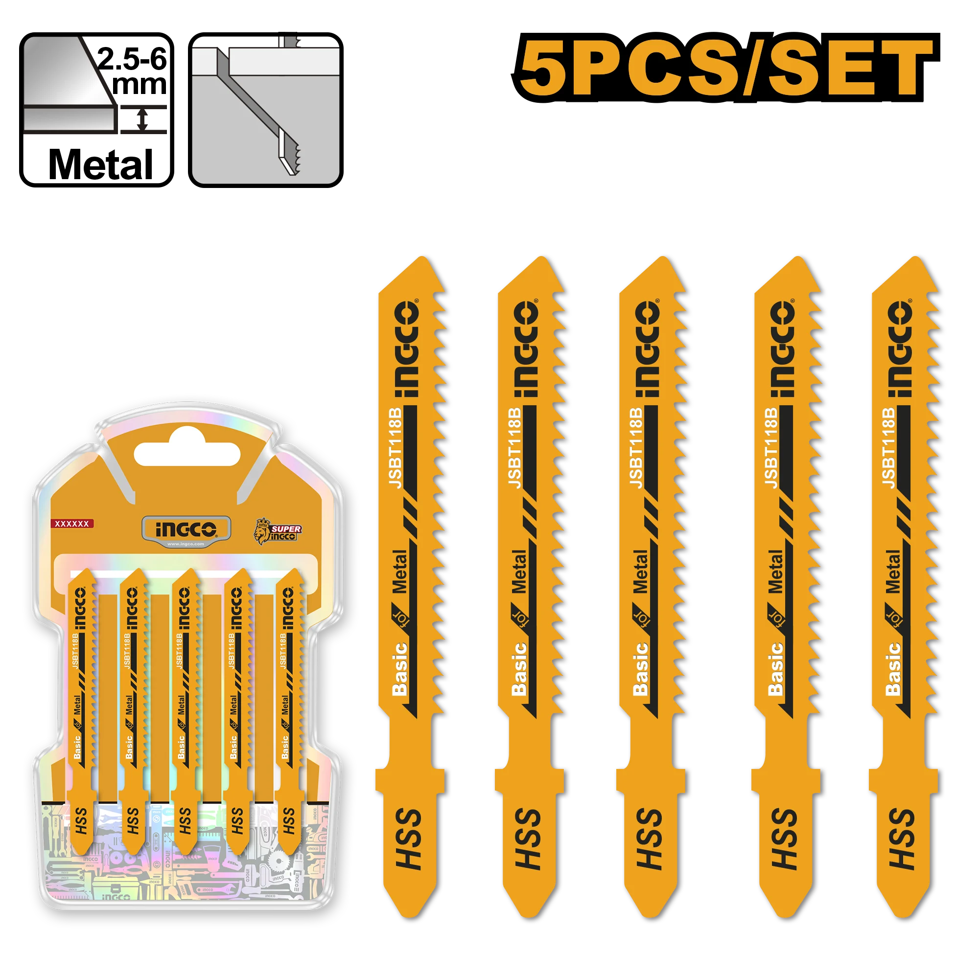 Набор полотен для лобзика по металлу INGCO JSBT118B Set lame p/u ferestrau pendular pu metal 50mm 5buc INGCO JSBT118B