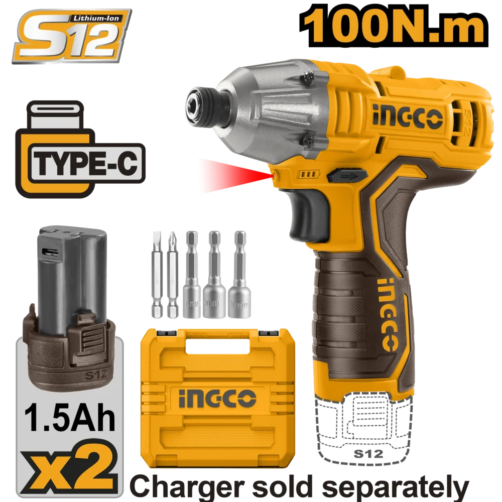 Masina de insurubat cu impact pe acumulator 12V/2*1.5A INGCO CIRLI12015