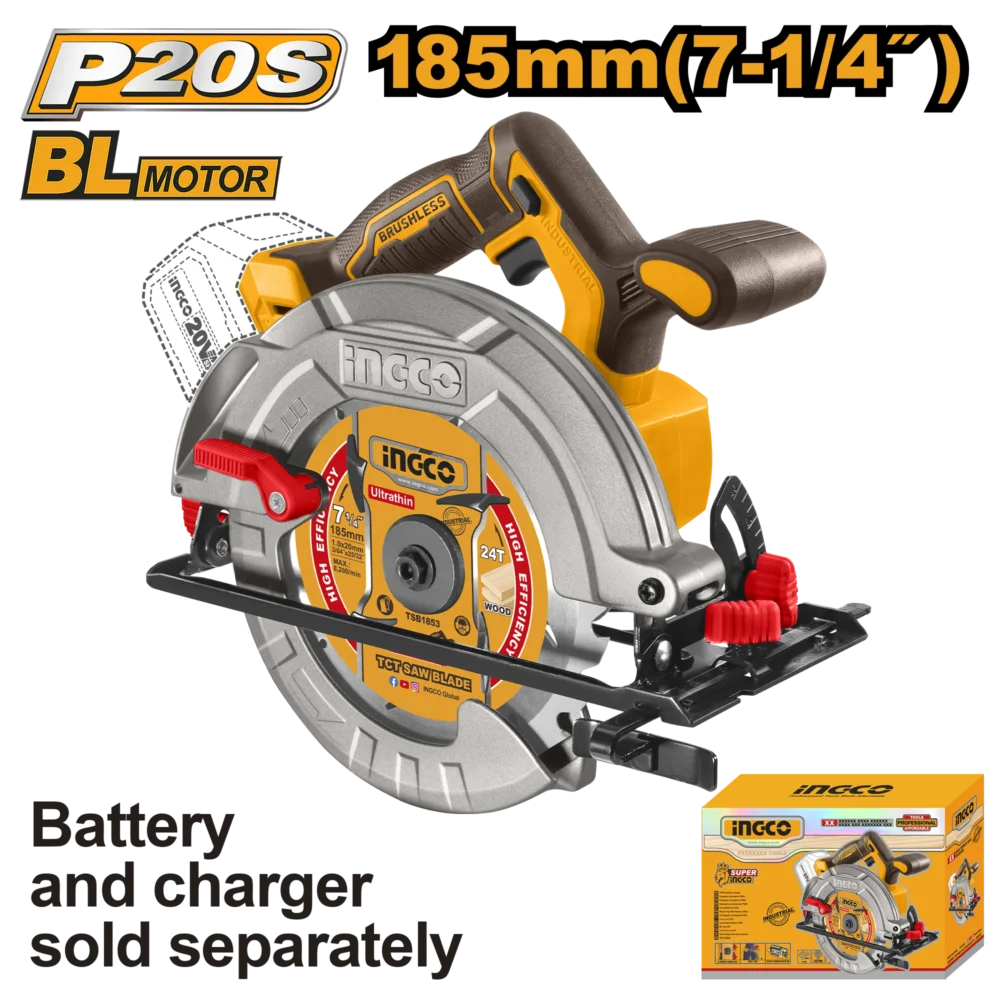 Ferestrau circular compatibil cu acumulator BLmotor 185mm INGCO CSLI1851