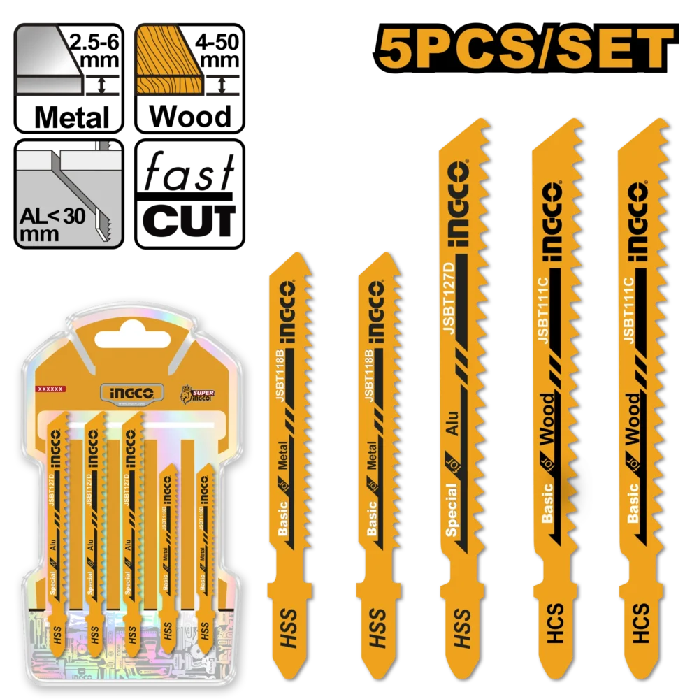 Set lame p/u ferestrau pendular  metal /lemn/aluminiu  5buc INGCO AKJ0051