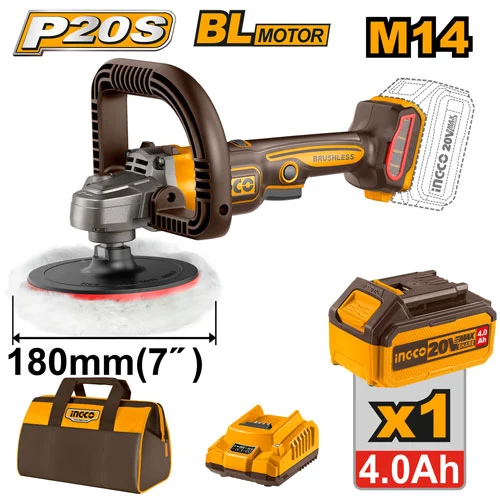 Masina de lustruit 180mm cu acumulator 20V/1*4.0Ah INGCO APLI20181