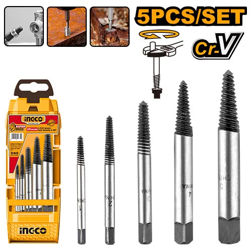 Set extractoare pentru suruburi rupte 5 piese INGCO ASE008