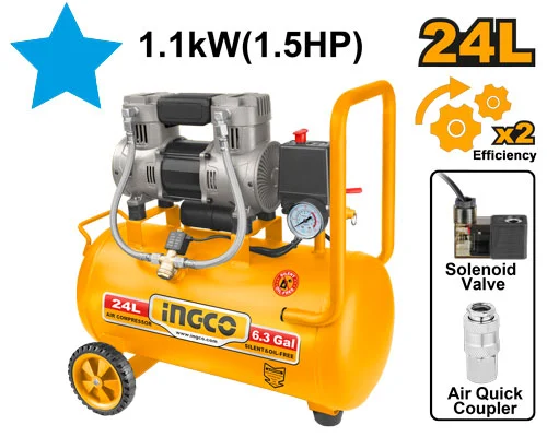 Compresor fara ulei 24L 1100W  INGCO ACS111242 (zgomot redus )