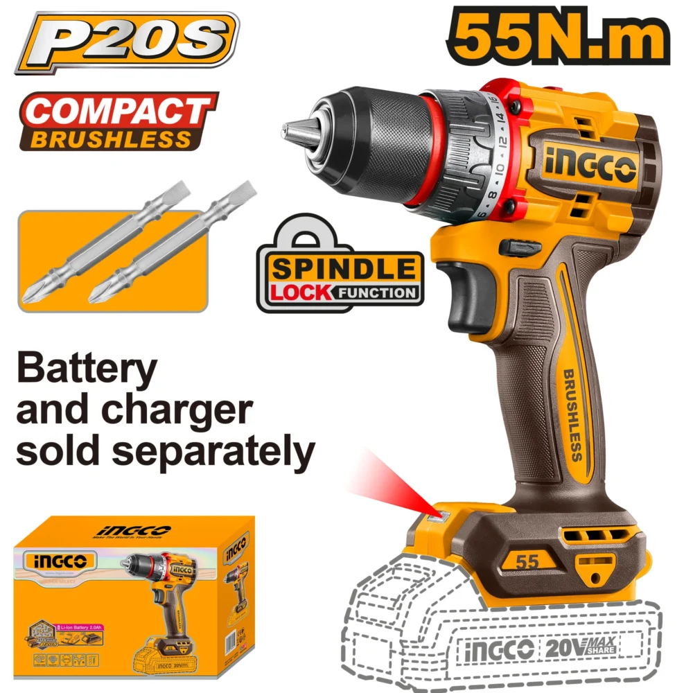 Mașina de înșurubat și găurit  pe acumulator (fara acum.) 55Nm INDUSTRIAL INGCO CDLI205581