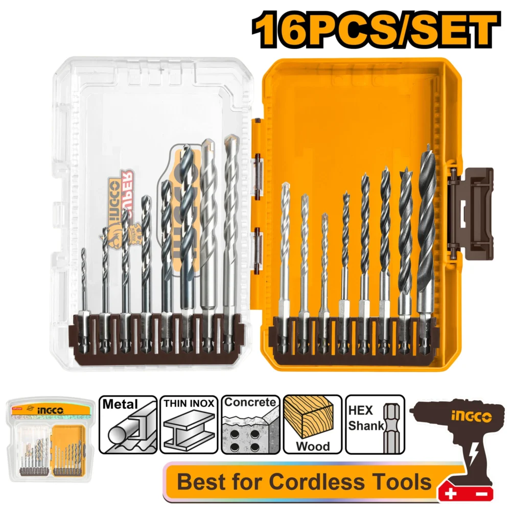 Set burghii mixte 16buc INGCO AKDL11606
