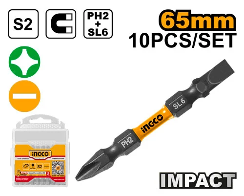 Set de biti PH2+SL6 10 buc 65mm INGCO SDBIM21HL133
