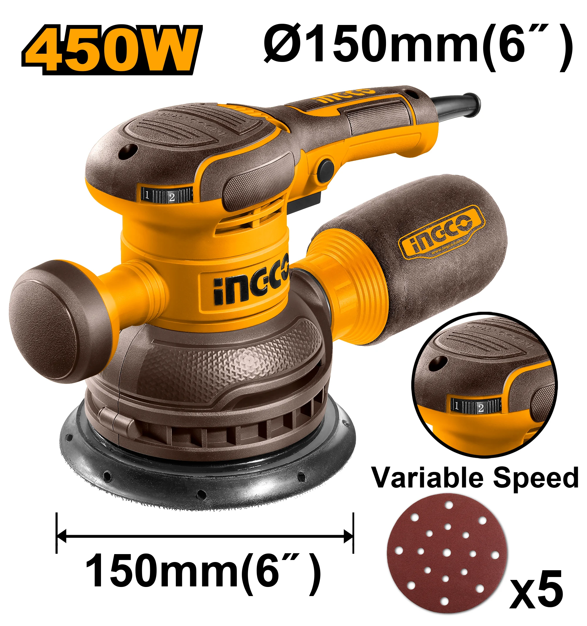 Mașina de șlefuit orbital 450W INGCO RS4516 Mașina de șlefuit orbital 450W INGCO RS4516