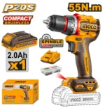Mașina de înșurubat și găurit  pe acumulator  1*2.0 Ah  55Nm INGCO CDLI205582