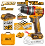 Mașină de înșurubat și găurit cu impact cu acumulator 20V/2*2Ah 76N.m INDUSTRIAL INGCO CIDLI20768