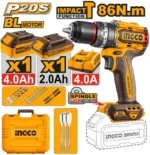 Mașină de înșurubat și găurit cu impact cu acumulator 1*2.0Ah/1*4.0Ah  86N.m INGCO CIDLI20868