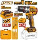 Mașină de înșurubat și găurit cu impact pe acumulator 2*4,0Ah 96N.m INGCO CIDLI20968