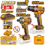Set din 2 mașini de înșurubat cu acumulator Li-Ion 20V/2*2Ah INGCO CKLI20277