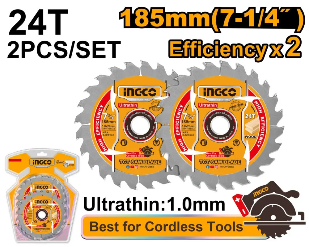 TSB1853.jpg Set discuri pentru lemn 185mm 24T 2buc. INGCO TSB1853 - imagine 1