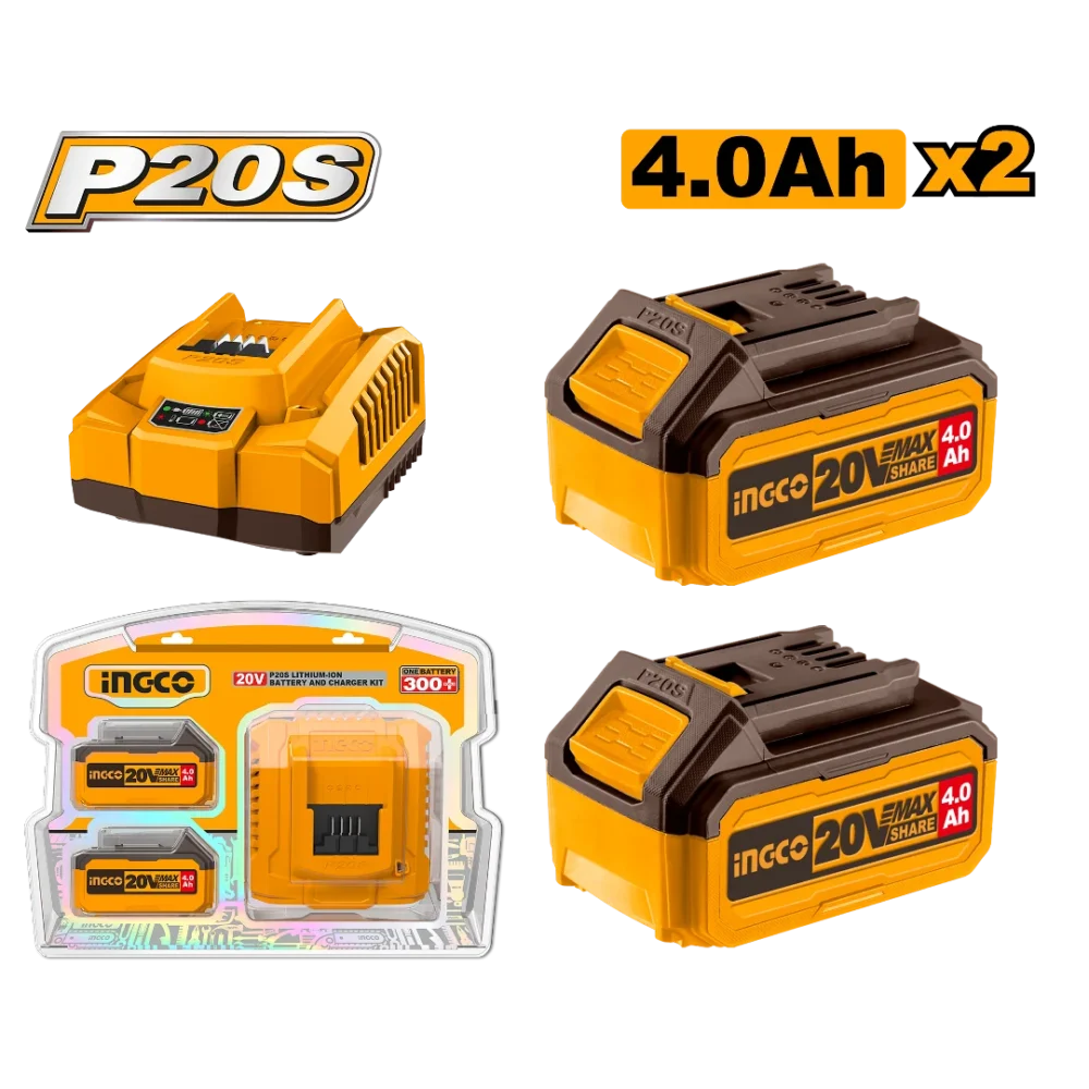 Set Incarcator + Acumulator 20V/2*4Ah INGCO FBCPK1424
