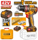 Mașină de înșurubat cu percuție cu acumulator INGCO 69Nm 42V/1*2Ah CIDLI426981