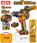 Mașină de înșurubat cu percuție cu acumulator 42V/2*2.0Ah 99N.m INGCO CIDLI429982