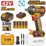 Mașină de înșurubat cu impact cu acumulator BLmotor 42V/1*2Ah 460N.m INGCO CIWLI42461