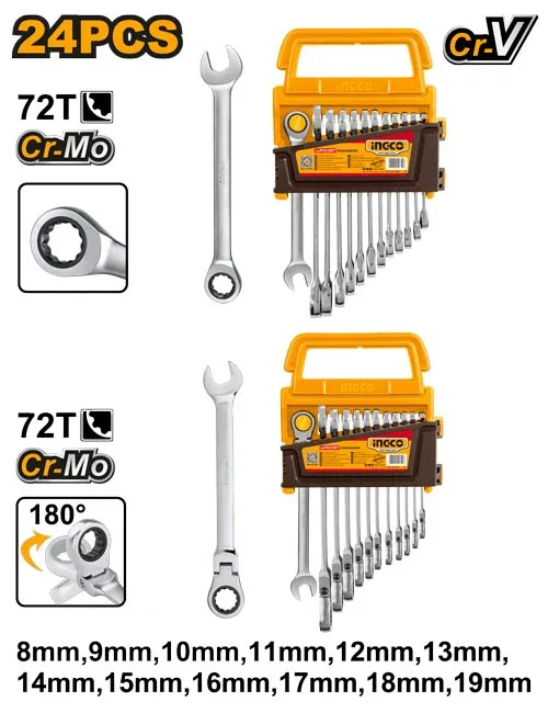 HKSPAR2024 Set chei combinate 24 buc 8-19mm INDUSTRIAL INGCO HKSPAR2024 - imagine 1