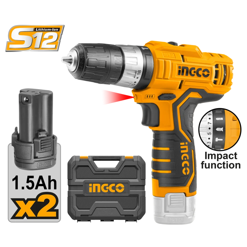 Masina de gaurit-insurubat compatibilă cu acumulator Li-Ion 12V/1.5A INGCO CIDLI1232