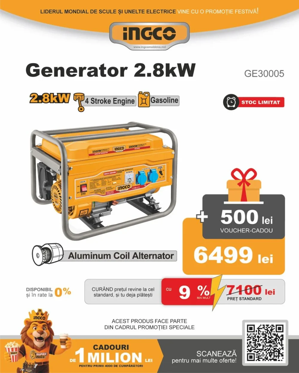 Generator pe benzină 2800kW INGCO GE30005