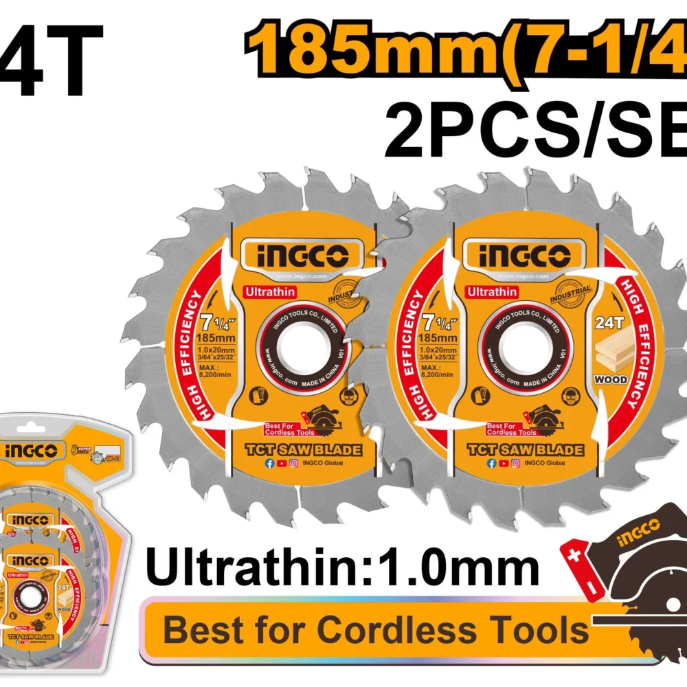 Set discuri pentru lemn 185mm 24T 2buc. INGCO TSB1853