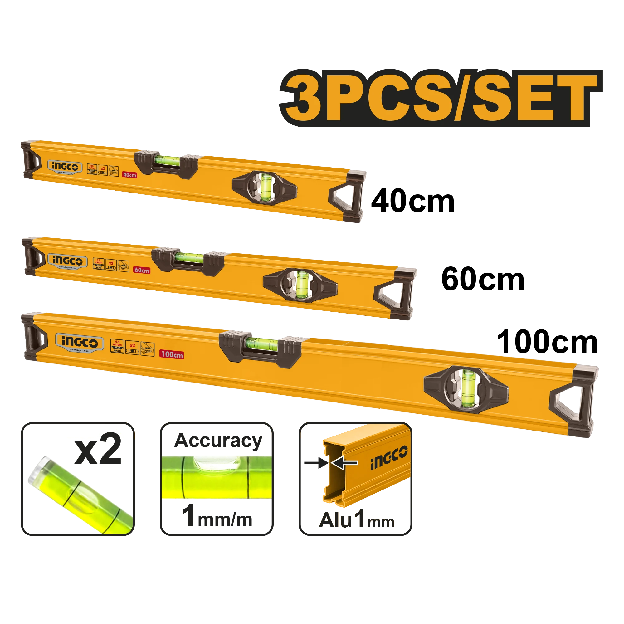 Set 3 nivele 40/60/100cm INGCO HSL10403 Set 3 nivele 40/60/100cm INGCO HSL10403