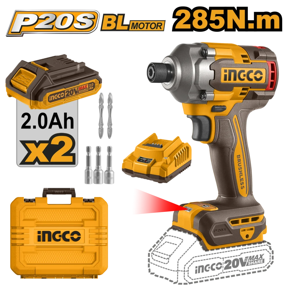 Masina de insurubat cu impact pe acumulator Li-Ion 20V/2*2A 285Nm INGCO CIRLI2028