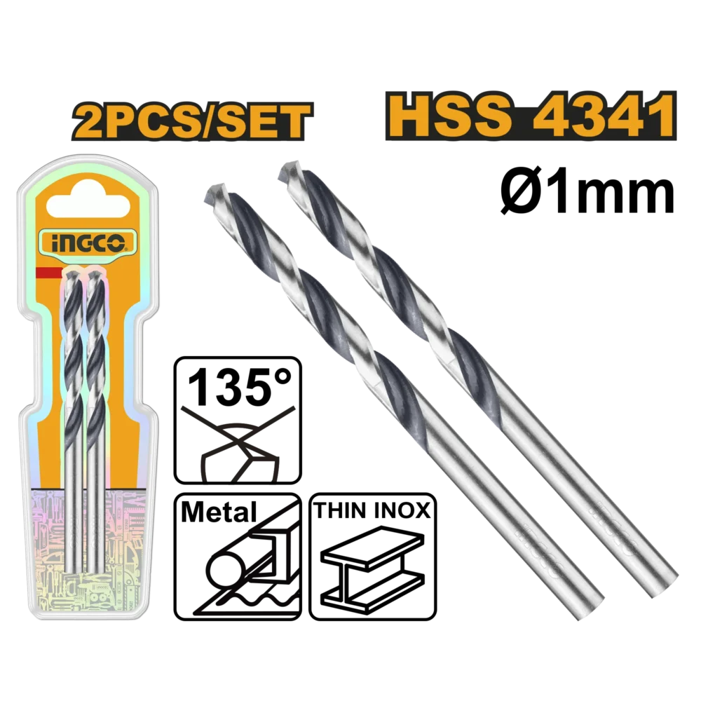 Set de burghie pentru metal HSS 2x1mm INGCO DBT1200014