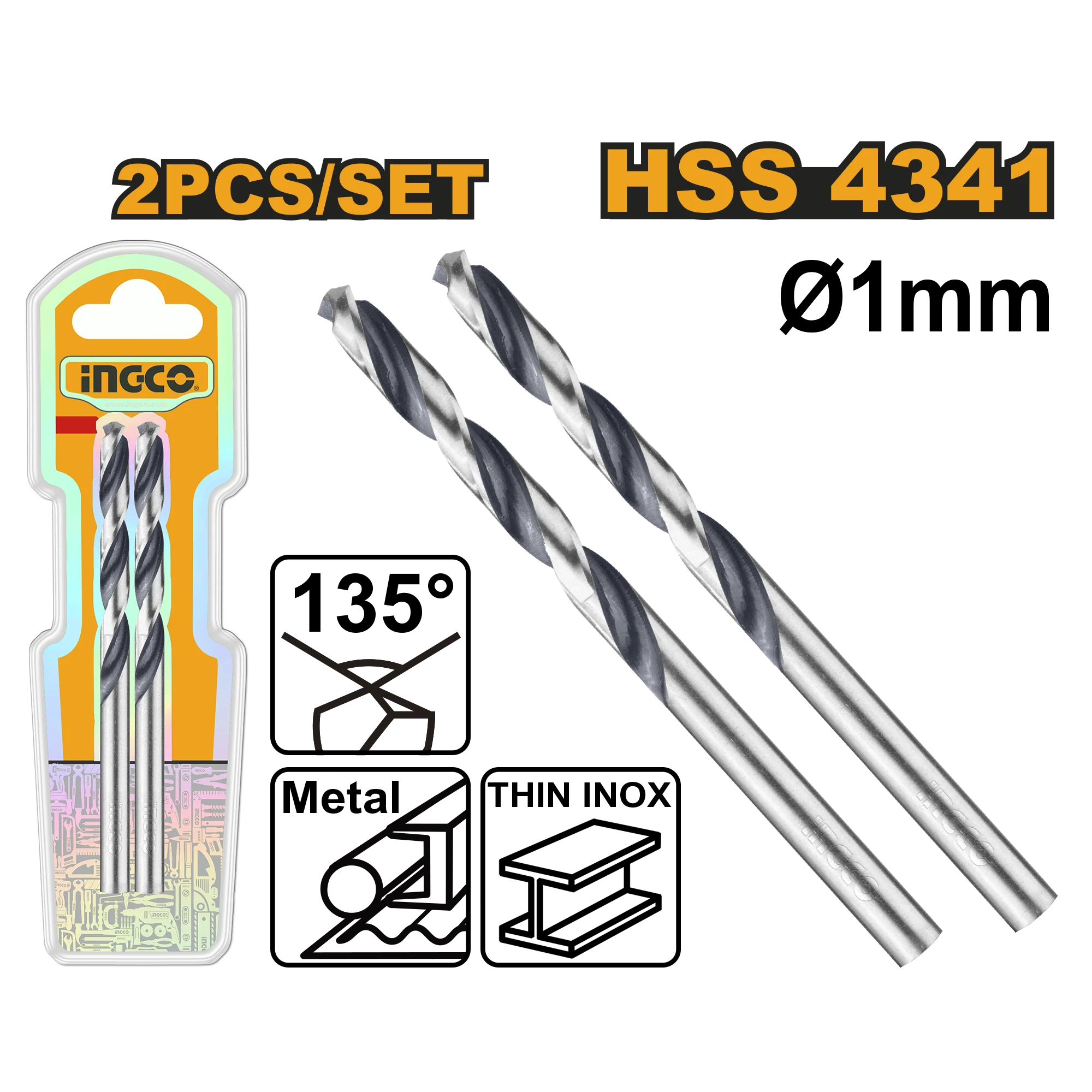 Set de burghie pentru metal HSS 2x1mm INGCO DBT1200014 Set de burghie pentru metal HSS 2x1mm INGCO DBT1200014