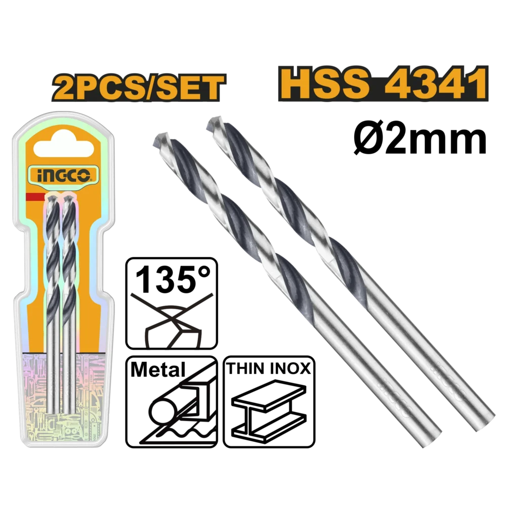 Set de burghie pentru metal HSS 2x2mm INGCO DBT1200024