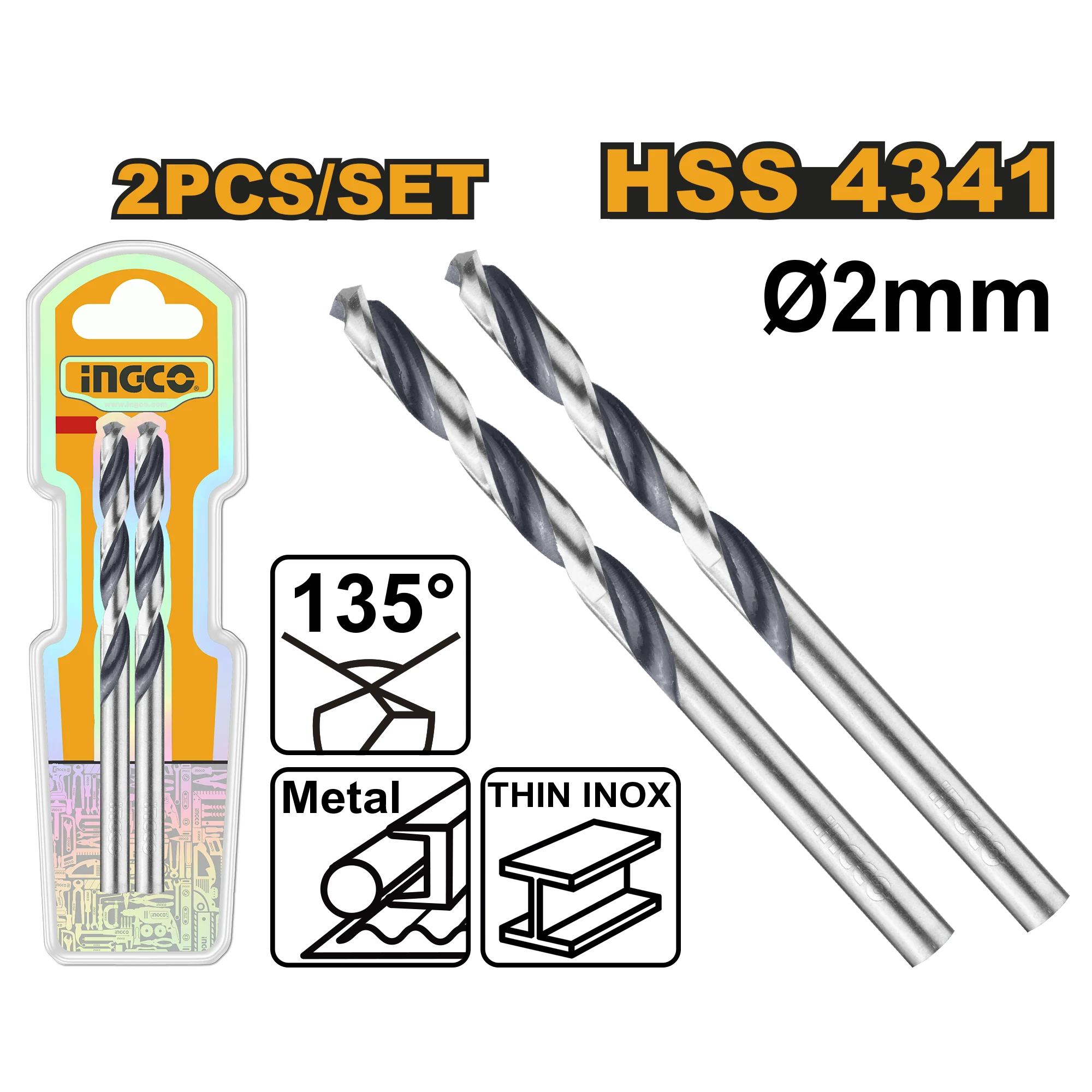 Set de burghie pentru metal HSS 2x2mm INGCO DBT1200024 Set de burghie pentru metal HSS 2x2mm INGCO DBT1200024