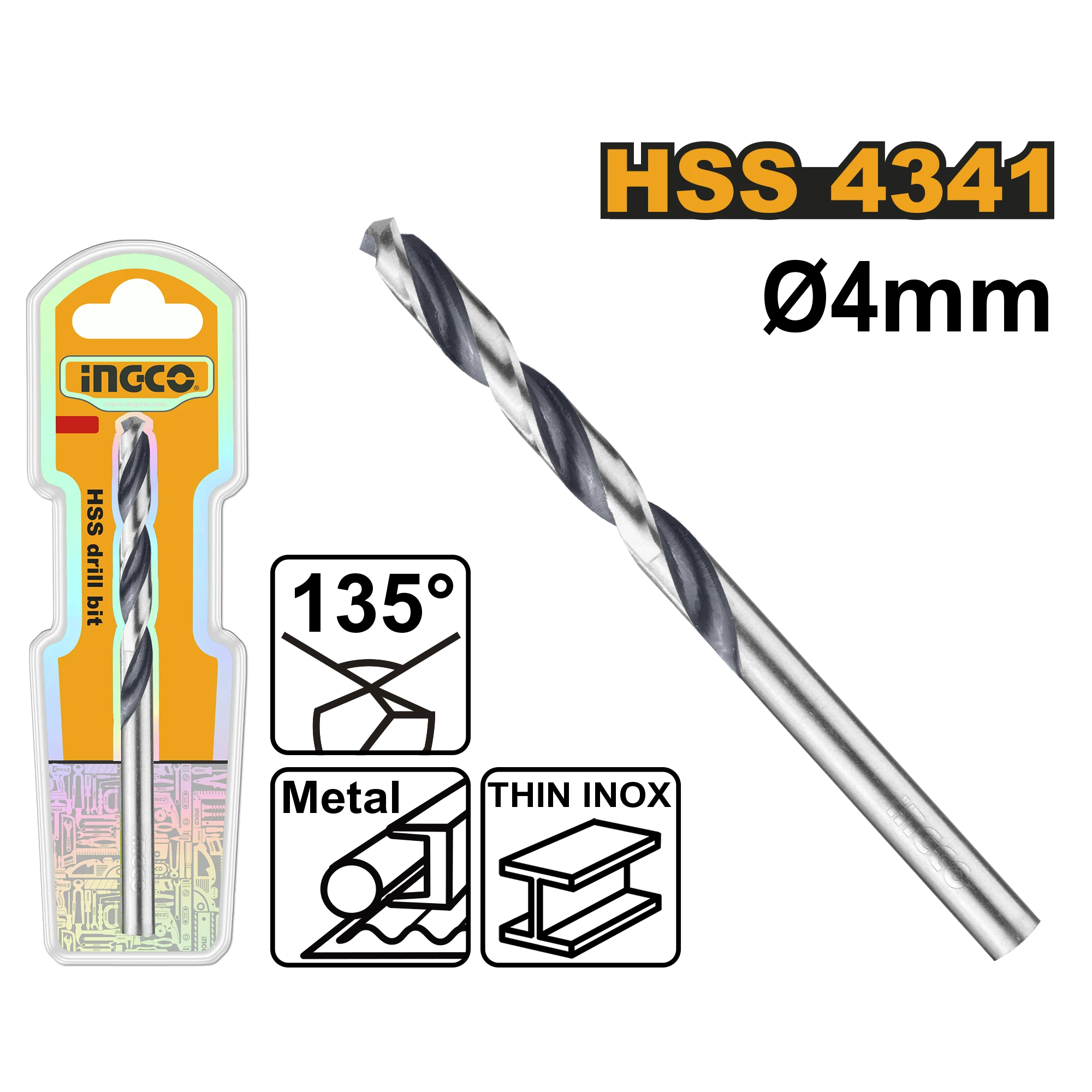 Burghiu pentru metal HSS 4mm INGCO DBT1200404 Burghiu pentru metal HSS 4mm INGCO DBT1200404