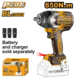Masina de insurubat compatibillă cu acumulator 850Nm INGCO CIWLI20851