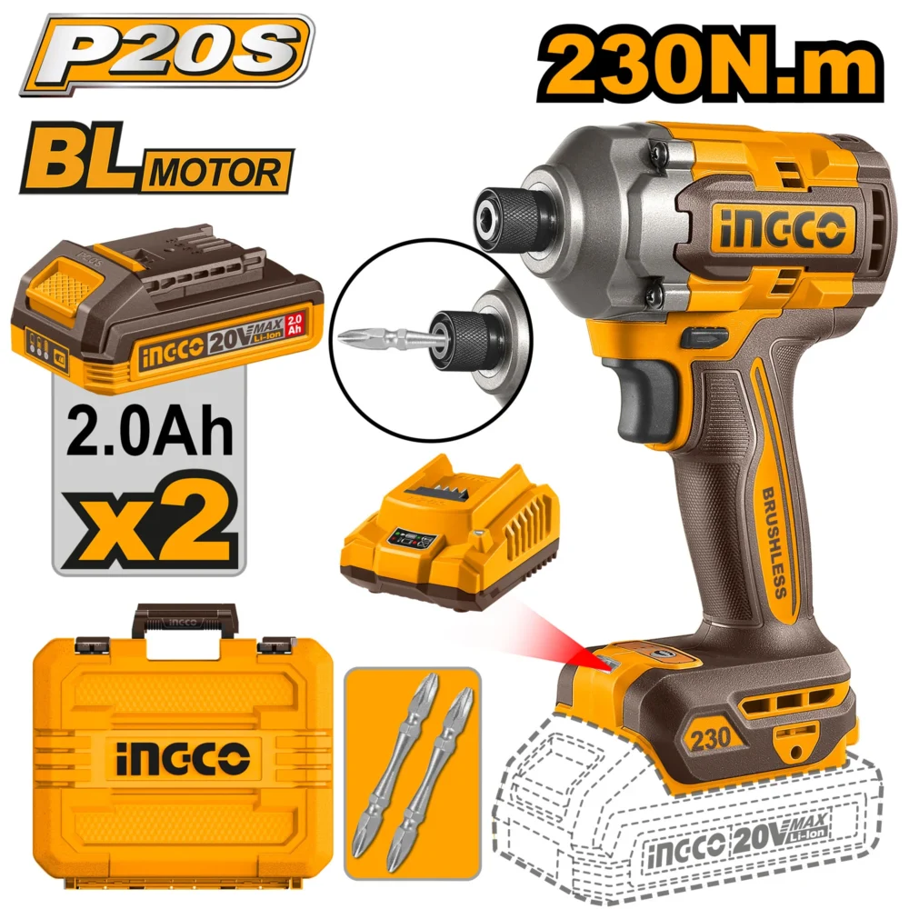 Masina de insurubat cu impact pe acumulator Li-Ion 20V/2*2Ah 230Nm INGCO CIRLI2023
