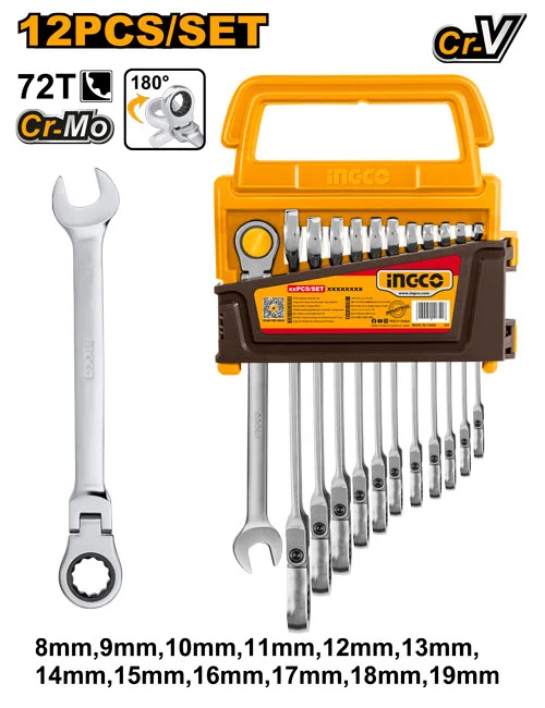 Set 12 piese chei cu clichet flexibile INDUSTRIAL INGCO HKSPAR1123