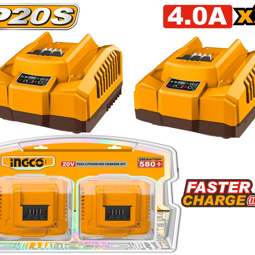 Set încărcătoare 2*4.0 Ah  INGCO COSLI250388