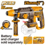 Ciocan rotopercutor compatibil cu acumulator 26mm BL motor INGCO CRHLI20268