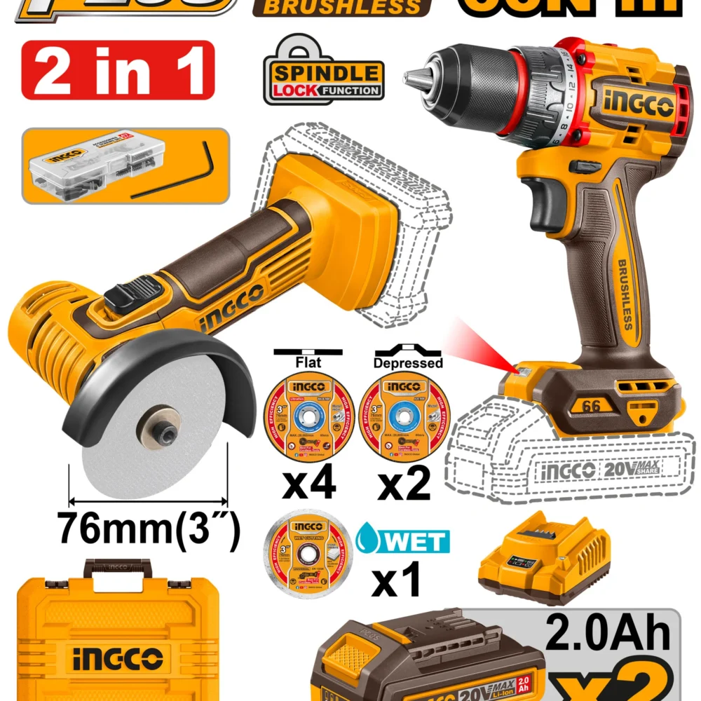Set din 2 scule cu acumulator 20V/2*2.0Ah INDUSTRIAL INGCO CKLI20766