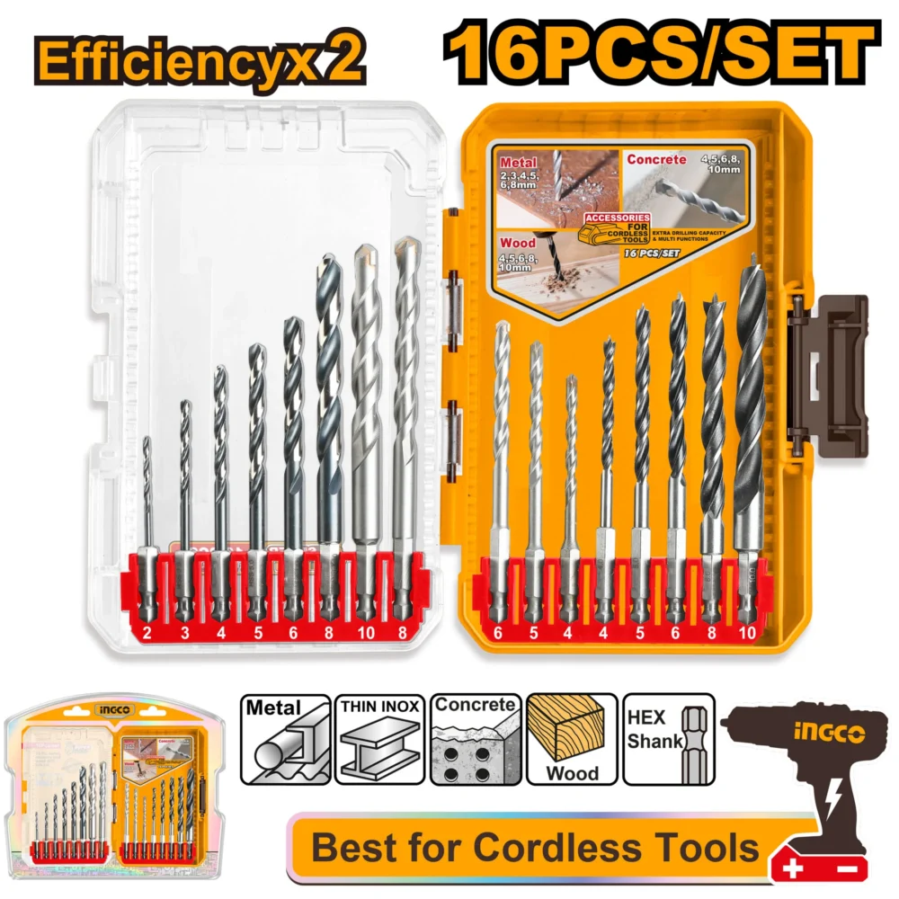 Set burghii mixte 16buc INGCO AKDL11608