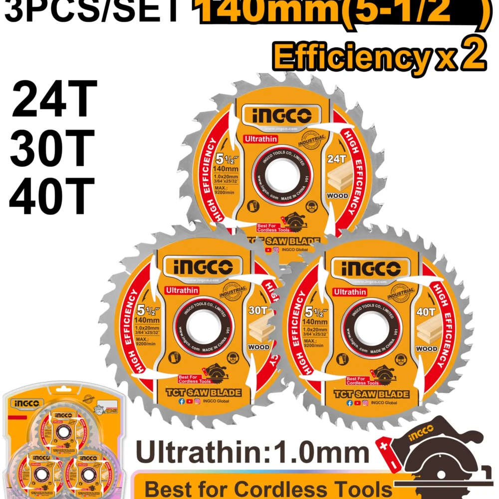 Set discuri pentru lemn 140mm 3buc. INGCO TSB4003